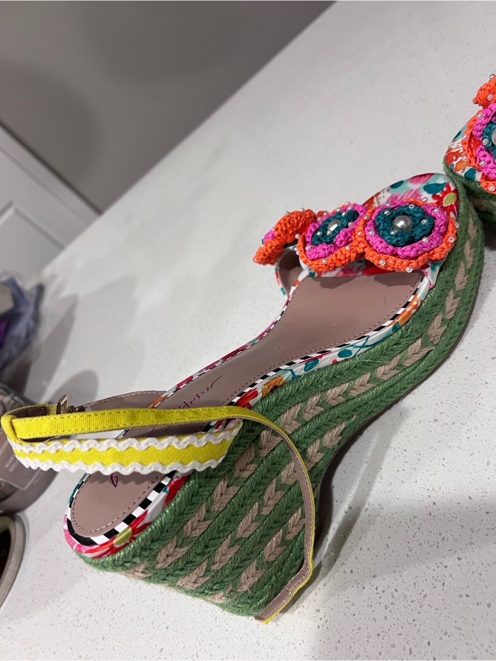 Betsey Johnson Multicolor Crochet Floral Green Espadrille Wedges new - Picture 3 of 5